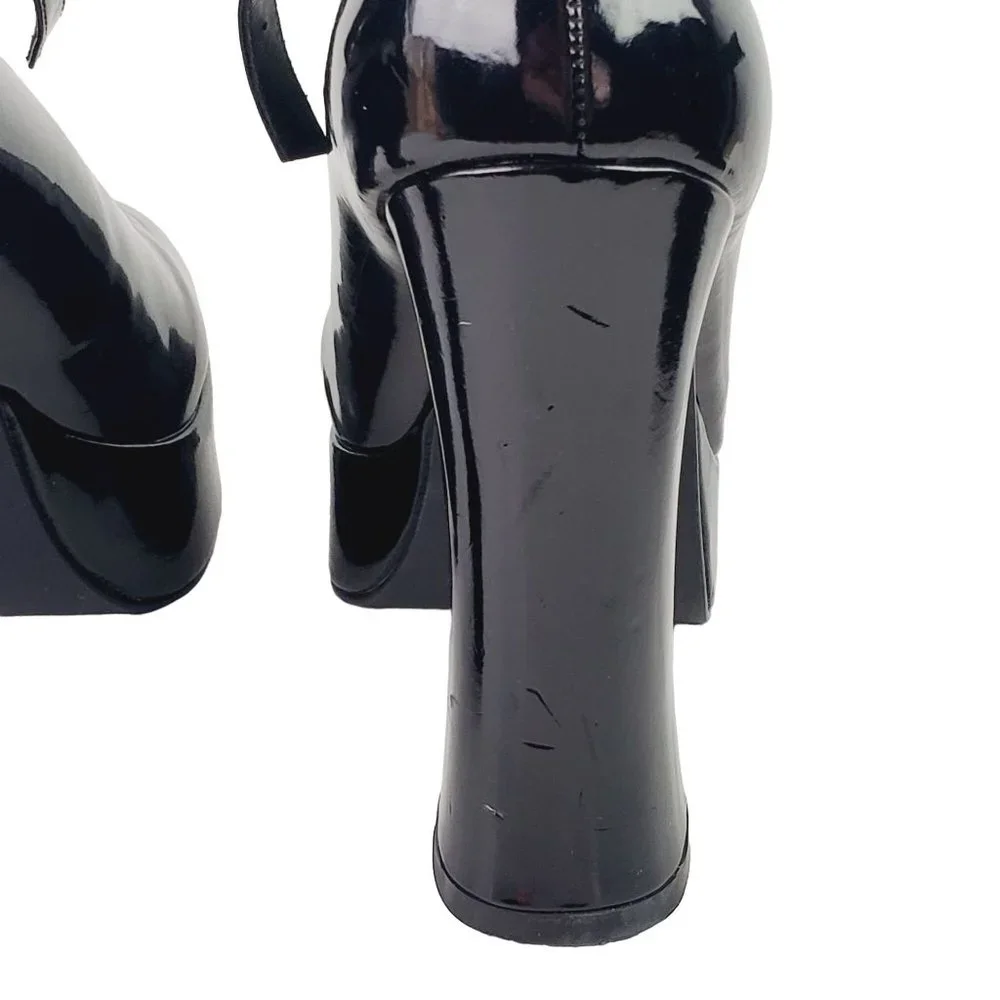 Pleaser Black Patent Leather Platform Mary Jane 5” Block Heels Sz 9